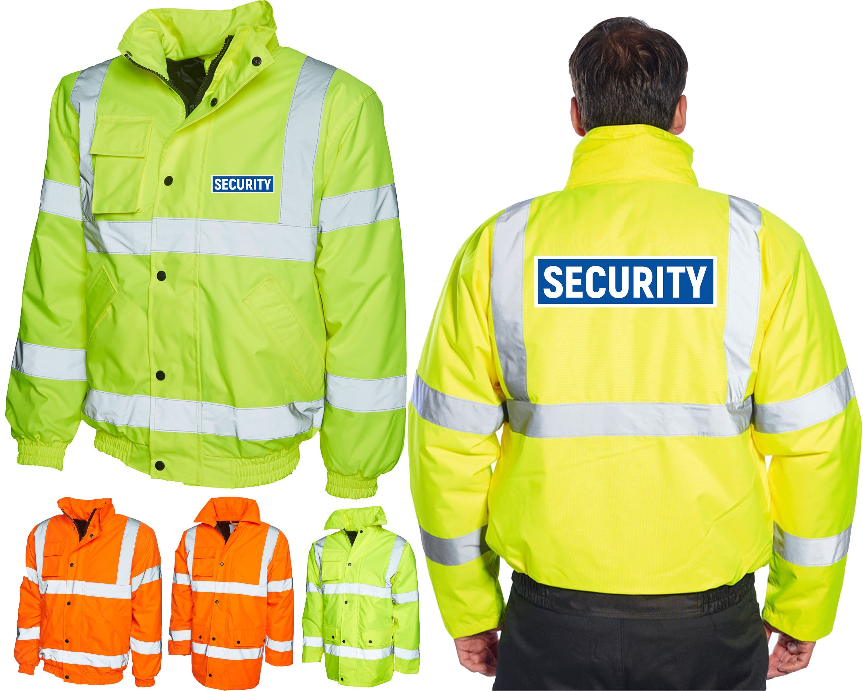 SECURITY Hi Vis Viz Bomber Jacket Bodyguard Doorman Personal Guard Company Business Workwear Reflective High Visibility Safety Coat Etsy Canada