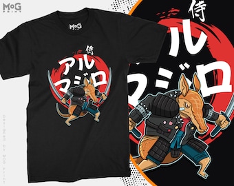 Japanisches Gürteltier T-Shirt Kanji Manga Kunstwerk Anime Otaku Tierliebhaber Samurai Ninja Gürteltier Japan Avatar Art Cosplay & Comics Liebhaber Geschenk