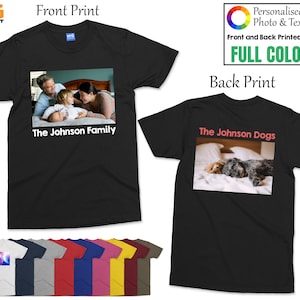 Personalised Photo T shirt Front & Back Print | Any Picture Image Personalized Text tshirt | Custom Design Shirt Birthday Hen Party Tee Top