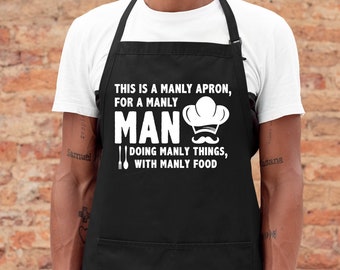 Funny Apron for Men | This Is A Manly Apron | Dad Chef Gift | Barbecue Apron | Father's Cooking Gift | Aprons with Pockets