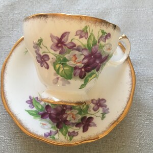 Queen Anne Violets "Mother" Brushed Gold Vintage Teacup