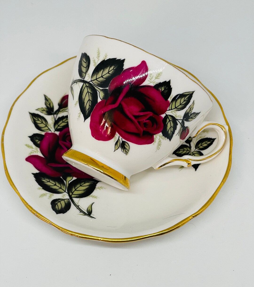 Colclough Red Roses Black Leaves Bone China Vintage Teacup - Etsy