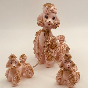 Lefton Pink Spaghetti Poodle And Puppies MCM Japan