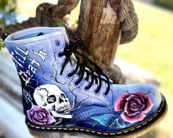 Dr Martens Gothic Skull Custom Boots