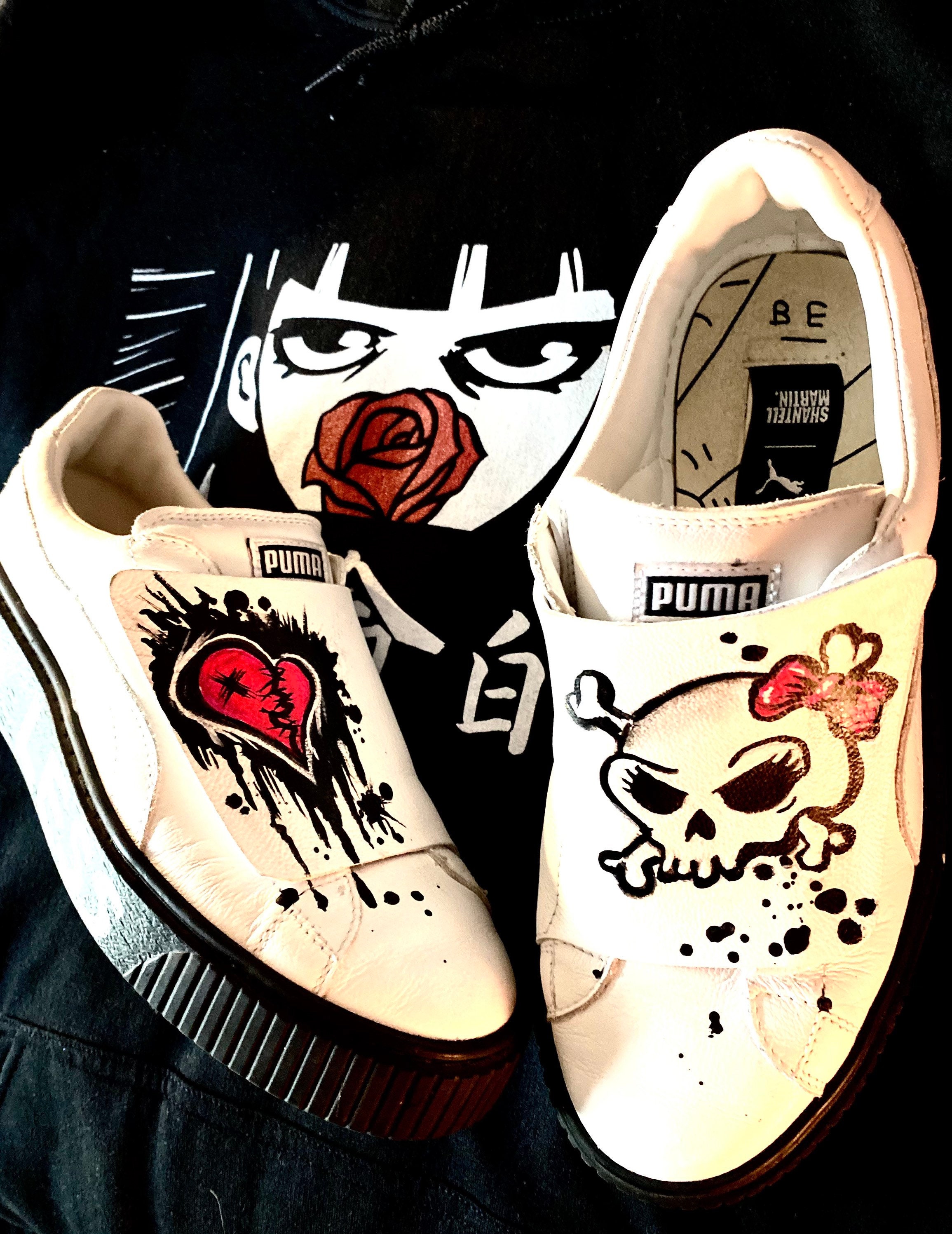 Leather Gothic / Emo Custom Painted Sneakers - Skull &heart - Etsy