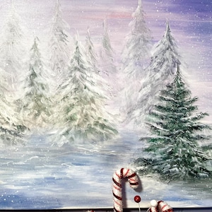 Christmas original acrylic painting Christmas Forest