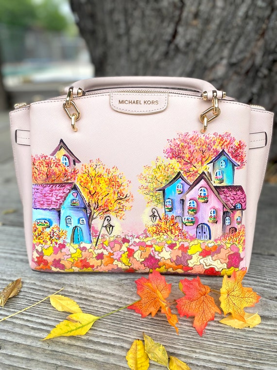 Michael Kors Hand Painted Satchel Crossbody Bag - Fall's Melody - Etsy