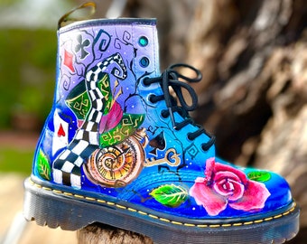 Custom Painted Dr.martens Boots Alice in Wonderland Etsy Canada