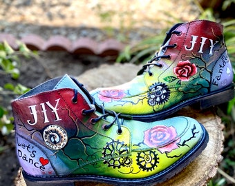 Custom Painted Steampunk leather boots . Your initials on it !