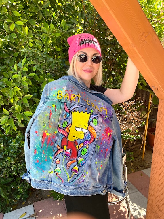 Custom hand painted Denim Jacket Bart Simpson -! One of a kind 