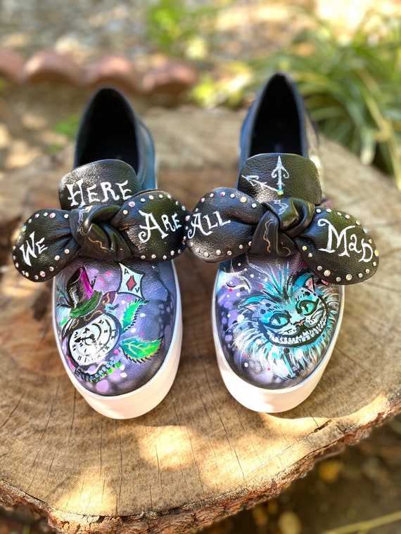 Available Custom Sneakers Shoes Rebecca Minkoff Leather Slip on Alice in Wonderland With Swarovski Size 8 Etsy