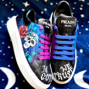 Gothic Hand painted custom sneakers - In Goth We Trust .