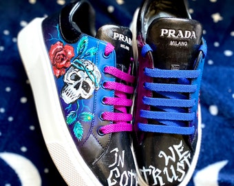 Gothic Hand painted custom sneakers - In Goth We Trust .