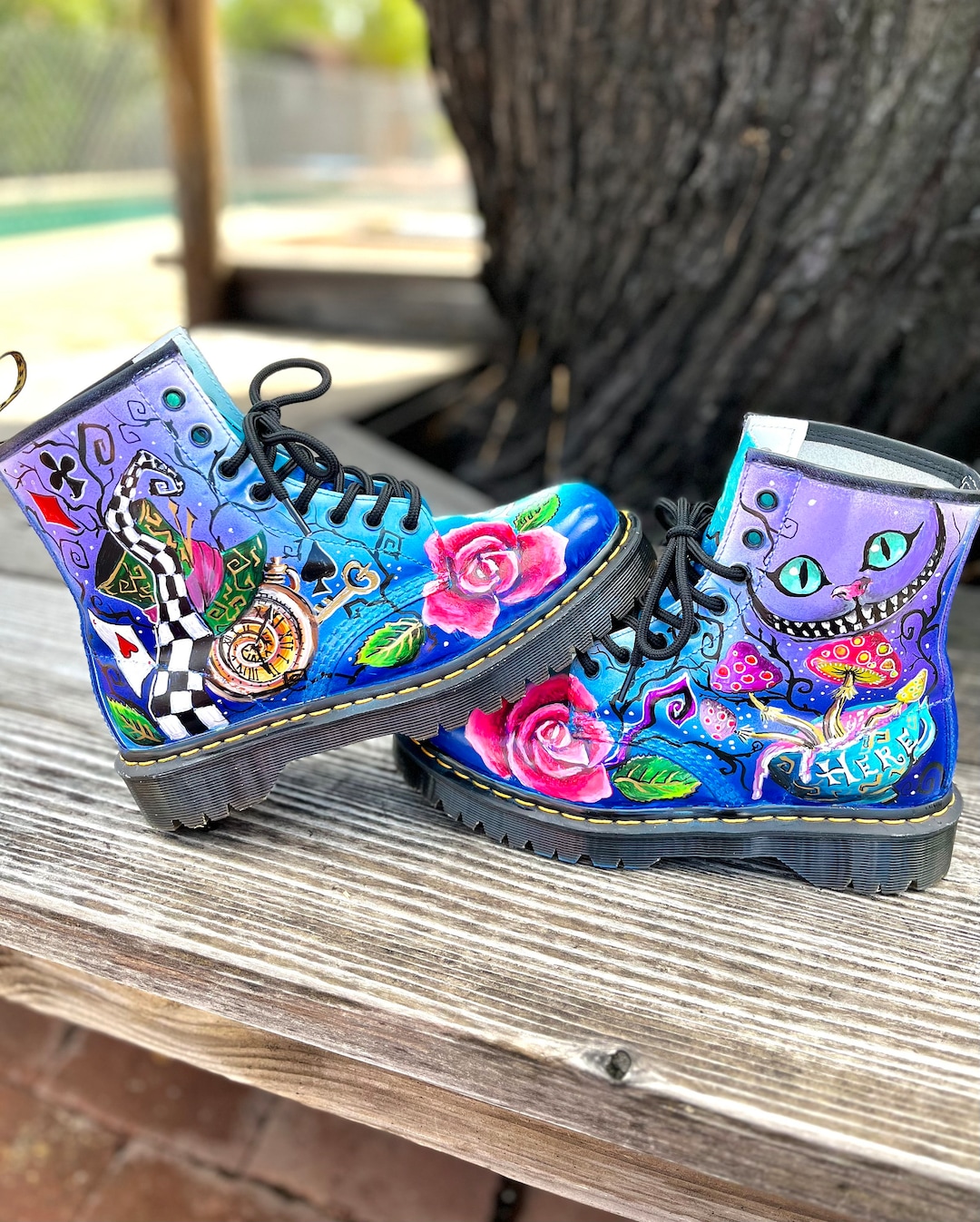 Custom Painted Dr.martens Boots - Alice in Wonderland . - Etsy