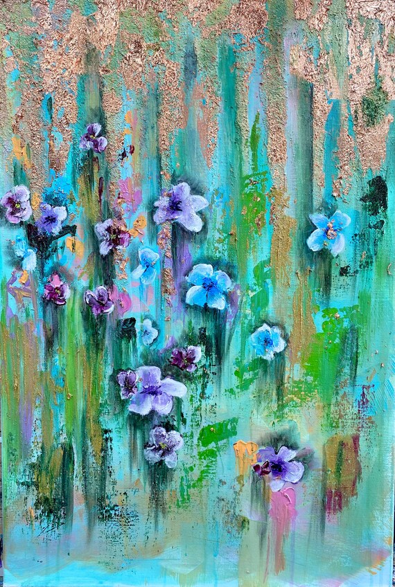 絵画 Acrylic painting A3 20x30' Original Acrylic Floral Painting Shabby Chic Style
