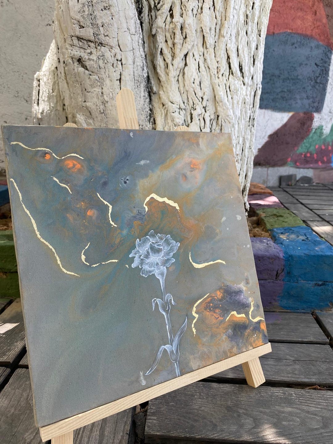 Golden Bloom – Original Abstract Flower Painting on Canvas | Handmade ...