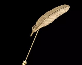 Gift Wrapped Feather Jewellery Suit Accessory Business Gift Gold Lapel Pin for Men