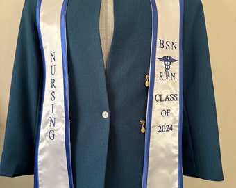 Nursing Graduation Stole Class of 2024 Embroidery, BSN RN sash nurses with medical logo