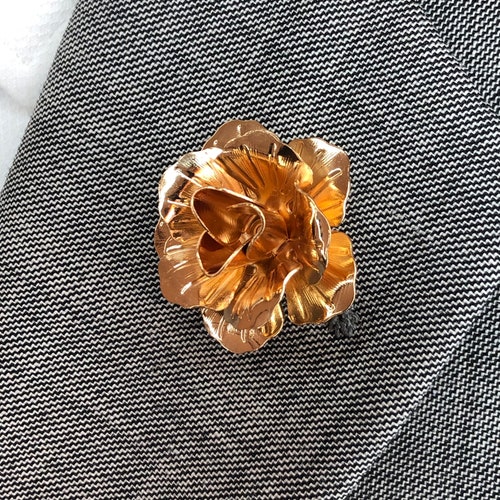 Lapel Pin Rose Flower Gold Metal Wedding Pin Etsy