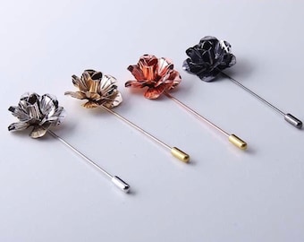 Rose Flower Lapel Pin \ Enamel Pin \ Wedding Lapel Pin Flower \ Groomsmen Wedding Boutonniere Lapel Pin Gold Silver Black Rose Gold