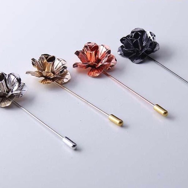 Rose Flower Lapel Pin \ Enamel Pin \ Wedding Lapel Pin Flower \ Groomsmen Wedding Boutonniere Lapel Pin Gold Silver Black Rose Gold