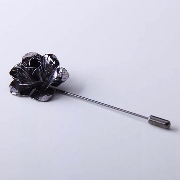 Black Lapel Pins Men \ Enamel Pin \ Wedding Lapel Pin Flower \ Groomsmen Wedding Boutonniere Lapel Pin Gold Silver Black Rose Gold