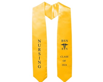 Custom Embroidery Graduation Stole for nursing Class of 2024, BSN RN sash nurses with medical logo