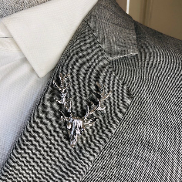 Silver Deer Head Brooch Pin, Brooches for Women and Men Suit Lapel Pin