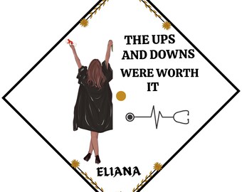 Graduation Cap Topper| Graduation topper with Quote| Women with  Gown Graduation Topper | Customize Name on Graduation Topper