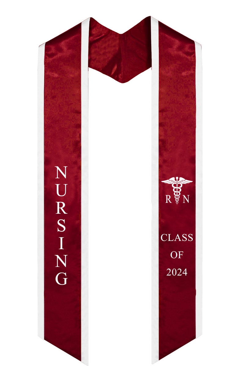 Krankenschwester-Abschluss-Stola für den Krankenpflegeklasse von 2024, RN-Schärpe Krankenschwestern mit medizinischer Logo-Stickerei Burgundy/ White trim