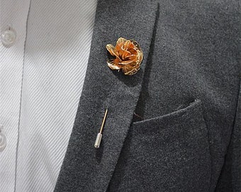 Gold Flower Lapel Pin \ Enamel Pin \ Wedding Lapel Pin Flower \ Groomsmen Wedding Boutonniere Lapel Pin Gold Silver Black Rose Gold