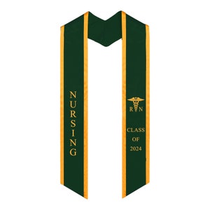 Nurse Graduation Stole for Nursing Class of 2024, RN sash nurses with medical logo Embroidery Forest Green/Gold