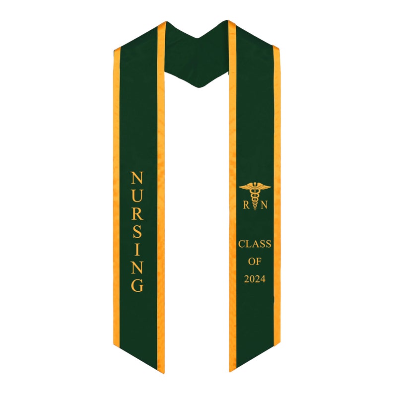 Nurse Graduation Stole for Nursing Class of 2024, RN sash nurses with medical logo Embroidery Forest Green/Gold
