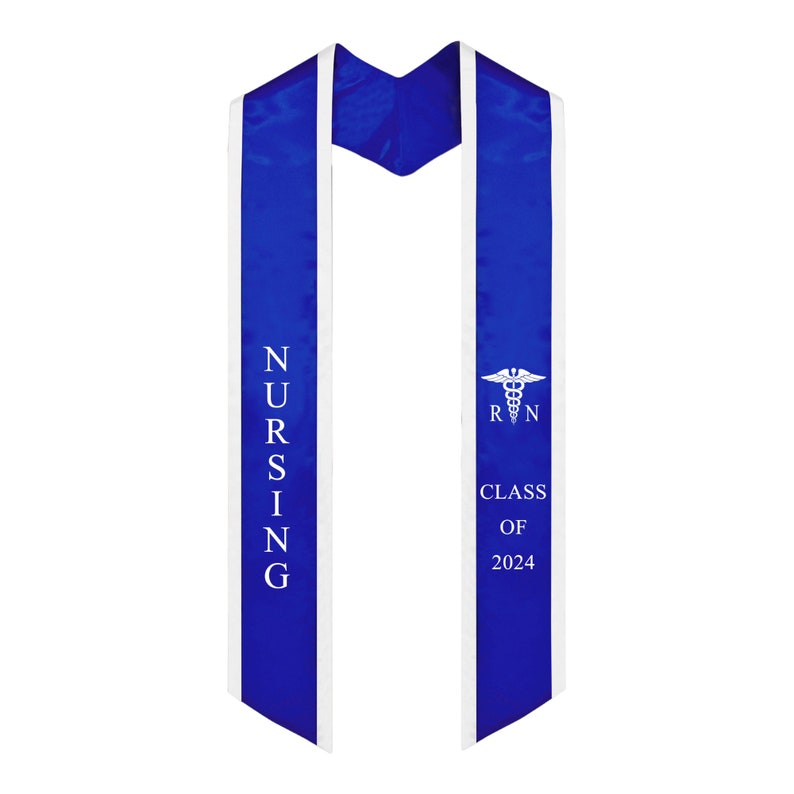 Étole de remise des diplômes d'infirmière pour la promotion d'infirmières de 2024, infirmière à ceinture avec logo médical brodé Blue/ White trim