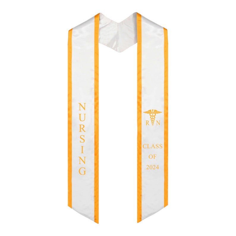 Nurse Graduation Stole for Nursing Class of 2024, RN sash nurses with medical logo Embroidery White/ Gold trim