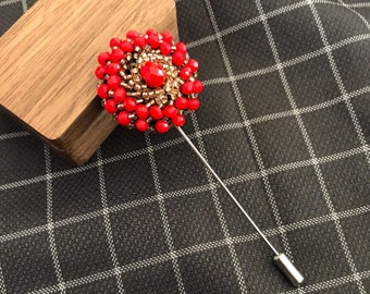 Red Gold Beads Brooch Lapel Pin / Hommes Femmes Émail Mariage Boutonnière