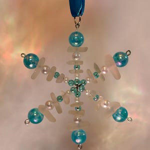 Sea glass snowflake, Christmas decoration, tree ornament, mermaids tears , unique Christmas gift, Christmas tree dec, one of a kind