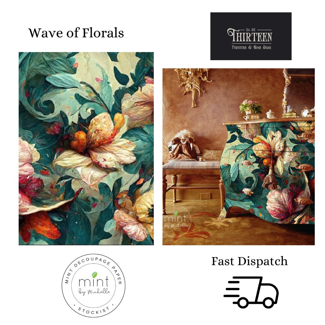 Wave of Florals Decoupage Paper MINT by Michelle Decoupage Paper for