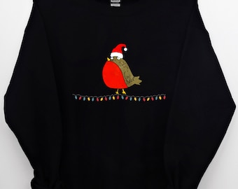 Christmas Sweatshirt | Fluffy Robin | Christmas Present | Robin Christmas Sweatshirt | Christmas Lights