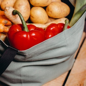 Linen Shopper Bag Gray with pocket, A4, big bag, natural bag, zero waste, solid, roomy, shopping bag tote, handmade