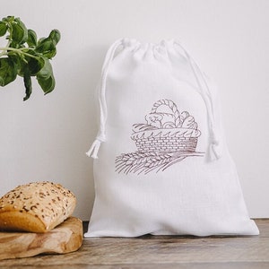 Saco de linho para pão (26×36 cm) com Forro e Bordado/cesto de pão. ECO, ZERO DESPERDÍCIO, linho natural, sacos de pão, linho puro.