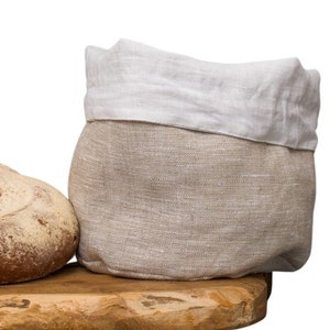 Natural linen bread bag, eco haversack, bread basket with lining,
