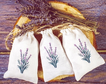 Set of 3 white linen pouch with lavender sachet bags lavandula provance handmade