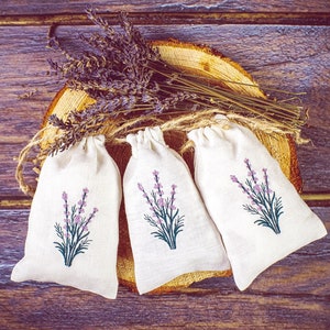 Big set of 10 white empty linen embroidered lavender pouch sachet bags lavandula provance handmade dry lavender