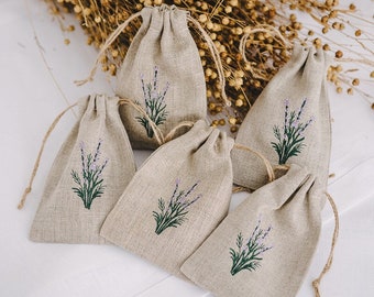 Sac en lin vide naturel brodé lavande pochette sachet sacs lavandula provance fait à la main pour sac de lin lavande sèche