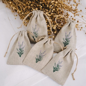 Natural empty linen bag embroidered lavender pouch sachet bags lavandula provance handmade for dry lavender flax bag