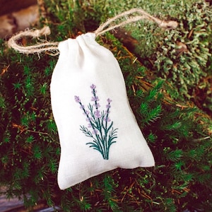 White empty linen bag embroidered lavender pouch sachet bags lavandula provance handmade sachet for dry lavender