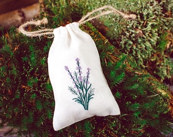 White empty linen bag embroidered lavender pouch sachet bags lavandula provance handmade sachet for dry lavender