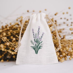 White empty linen embroidered lavender pouch sachet bags lavandula provance handmade