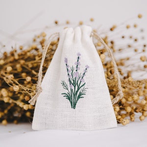 Pochette vide lin blanc brodé lavande sachet sacs lavandula provance fait main